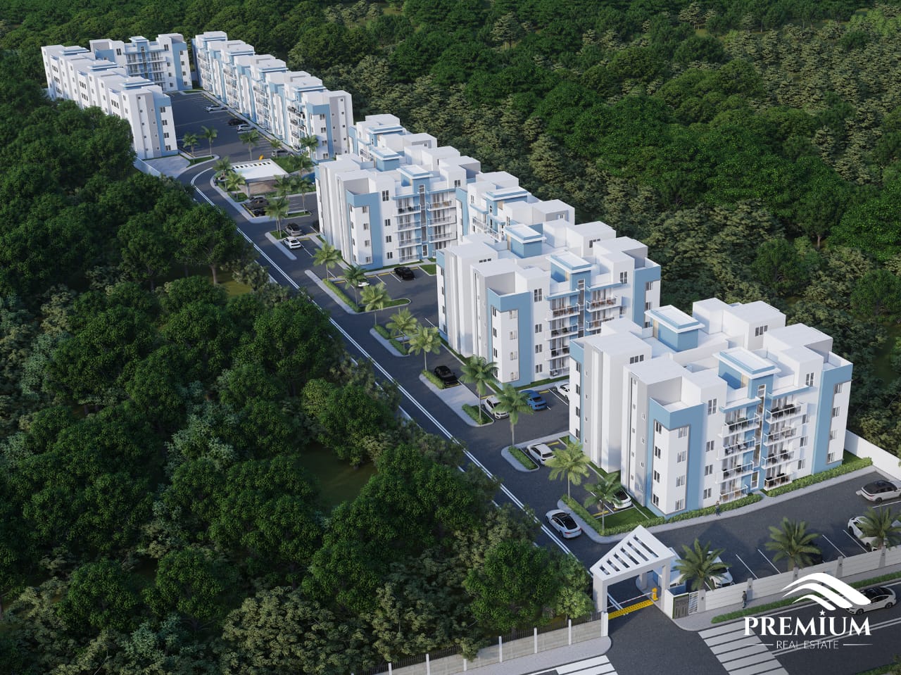 Vista aérea renderizada de Residencial Elyón La Romana
