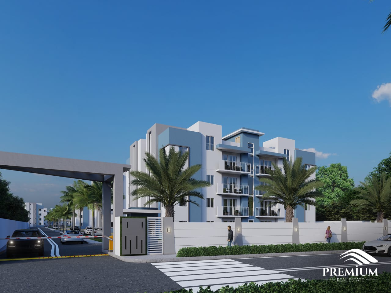 Render de presentación de la entrada de Residencial Elyón